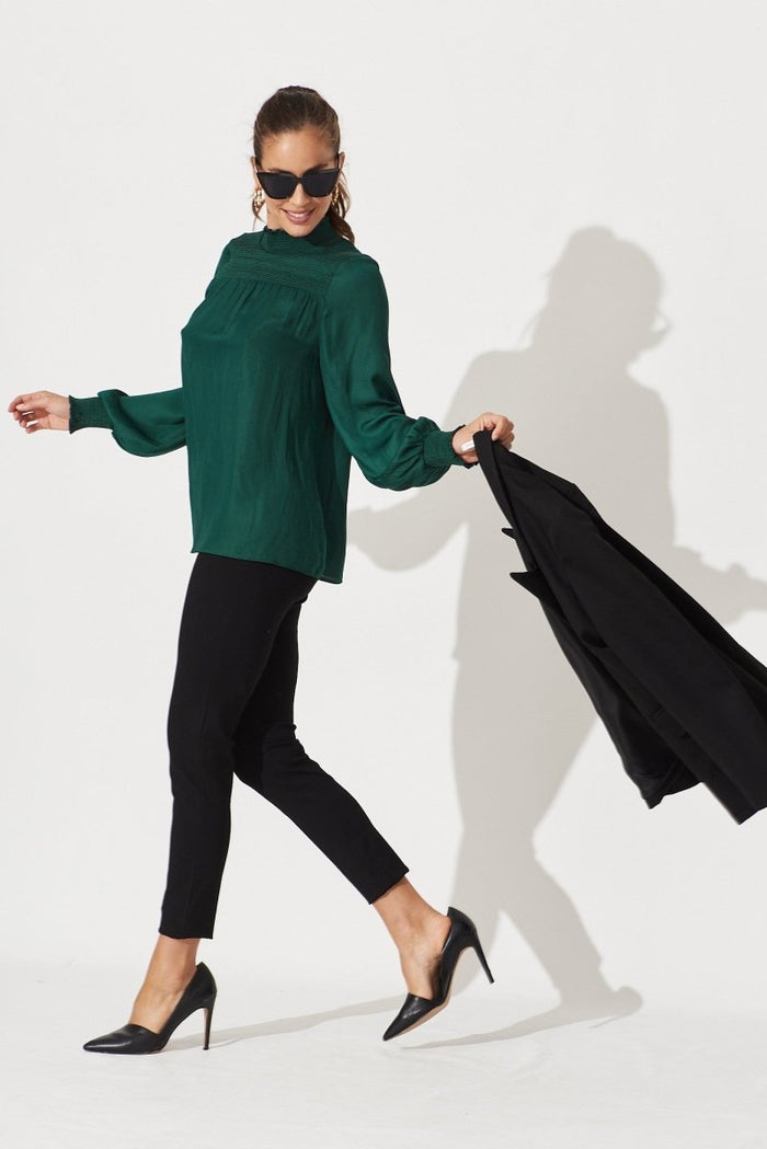 Clovelly Top In Green Satin - St Frock (Dev)