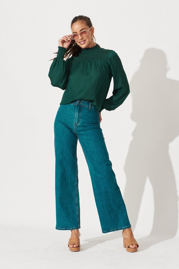 Clovelly Top In Green Satin - St Frock (Dev)