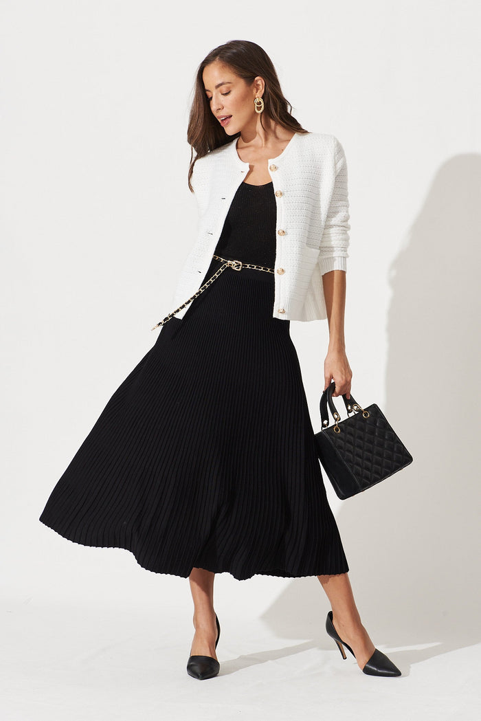Honeycup Knit Skirt In Black Cotton Blend - full length