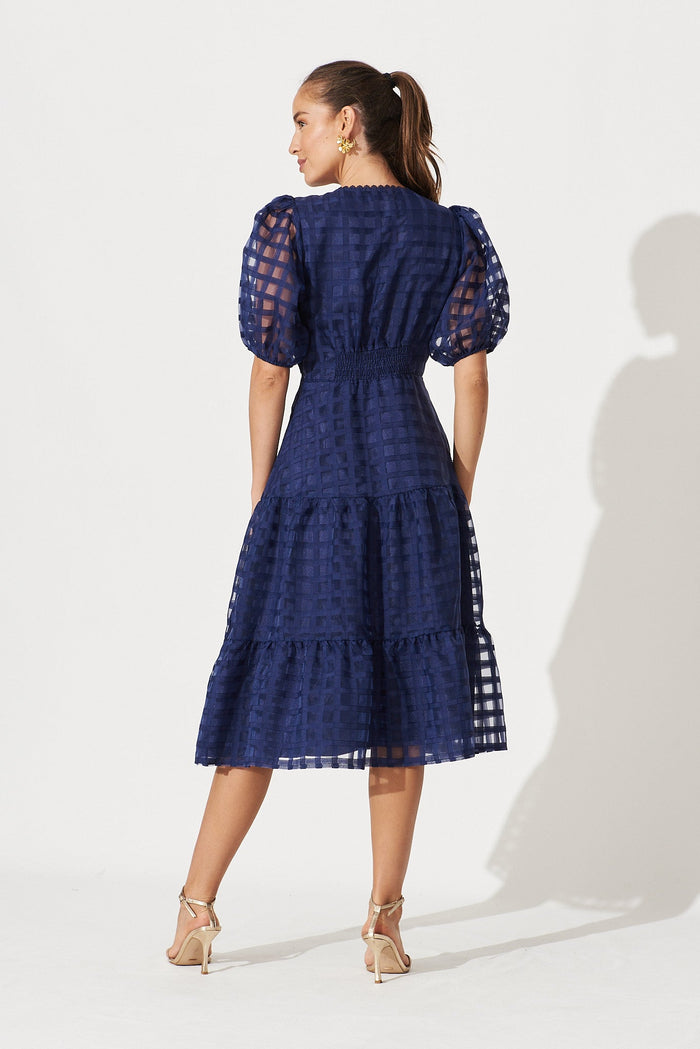 Junee Midi Dress In Navy Organza - back