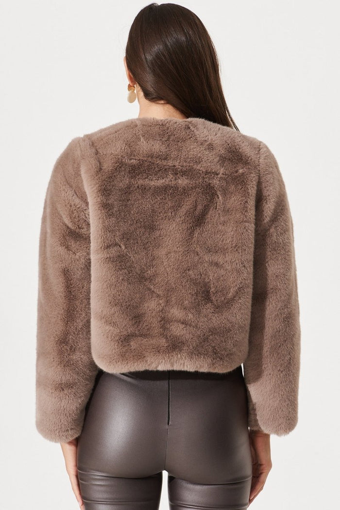Cher Faux Fur Jacket In Mocha - St Frock (Dev)