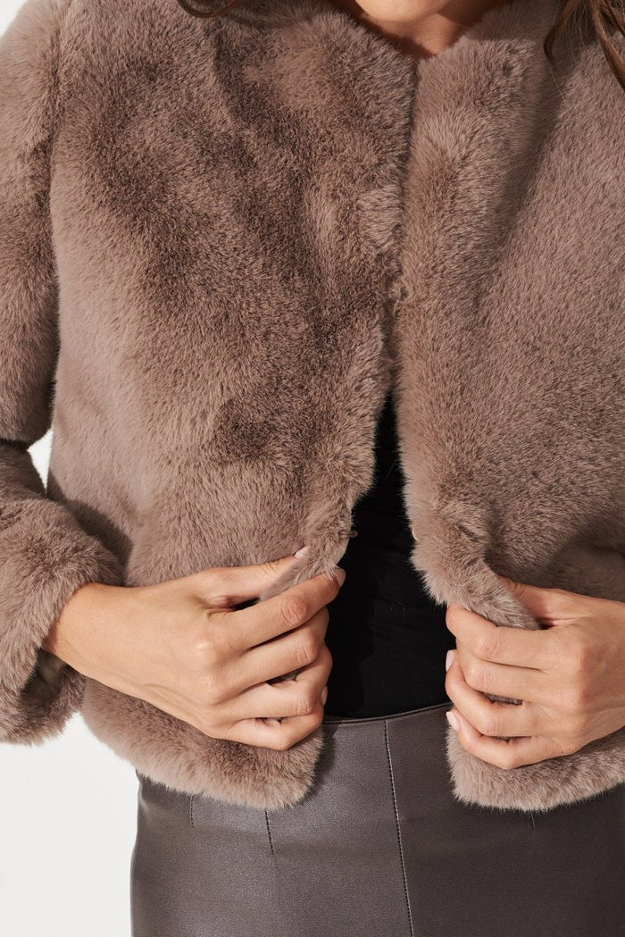 Cher Faux Fur Jacket In Mocha - St Frock (Dev)
