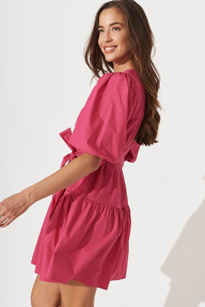 Chowder Bay Dress In Hot Pink Cotton - St Frock (Dev)