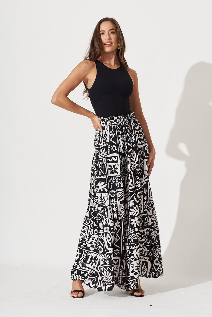 Mariah Pants In Black With White Floral - full length