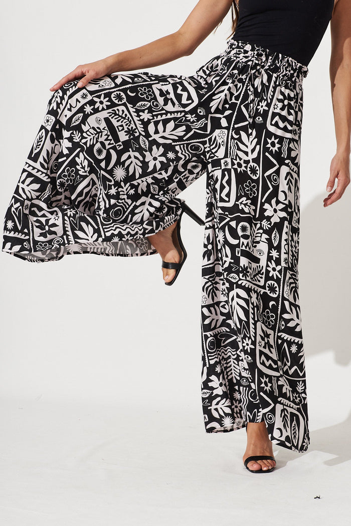 Mariah Pants In Black With White Floral - front