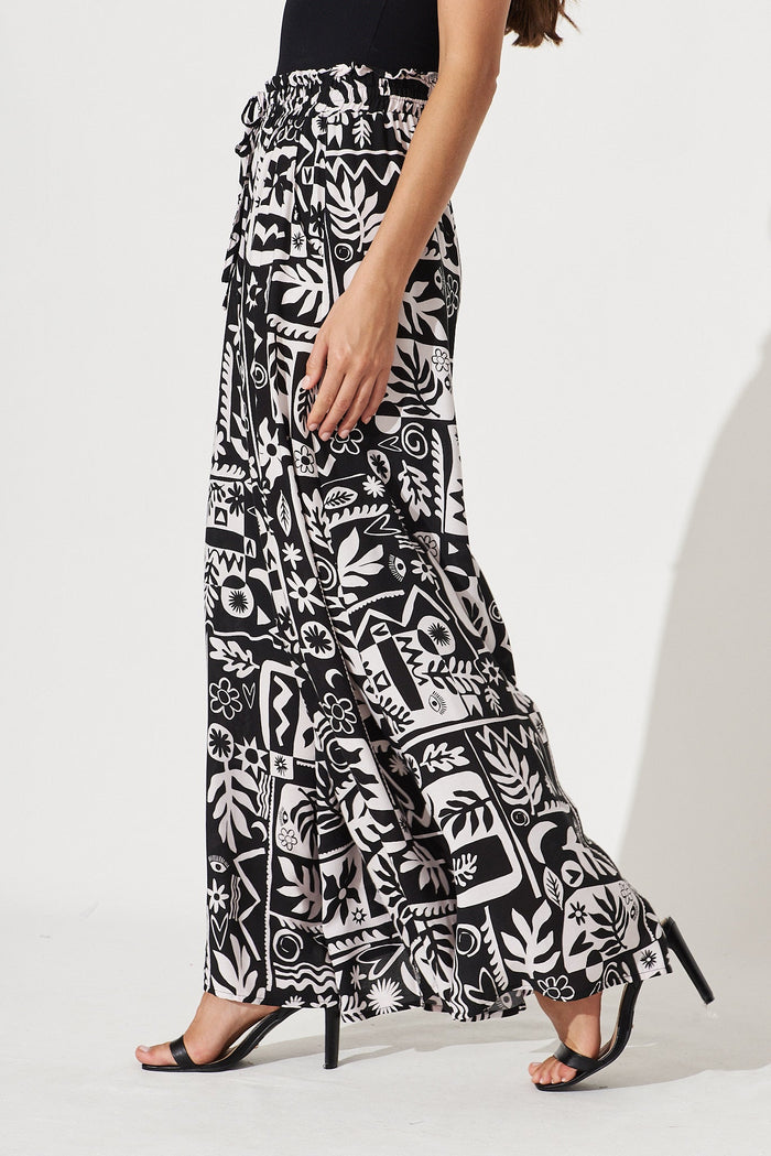 Mariah Pants In Black With White Floral - side