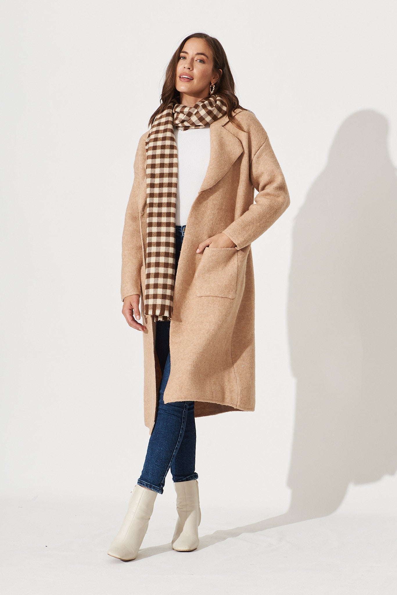 St Ives Coatigan In Brown Wool Blend - full length