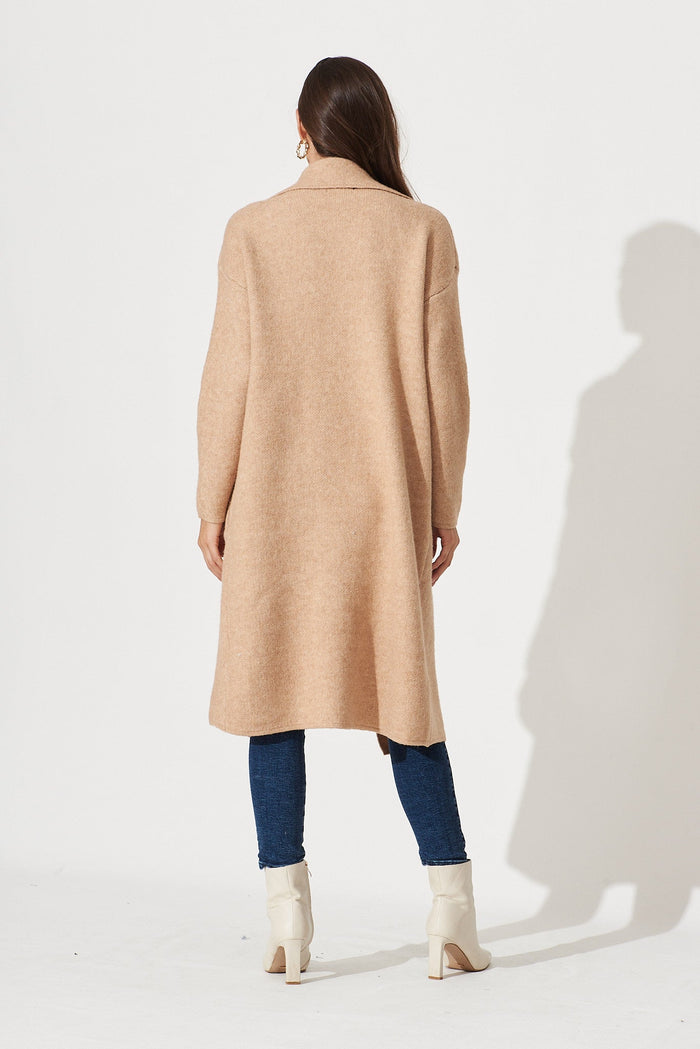 St Ives Coatigan In Brown Wool Blend - back