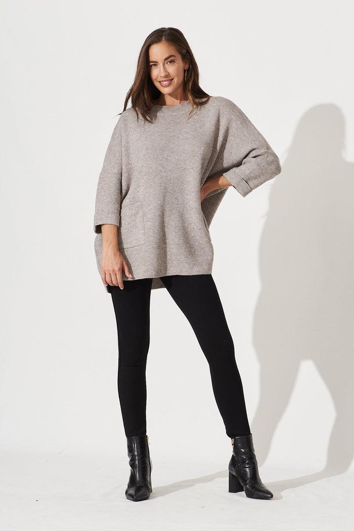 Winterberry Knit In Grey Wool Blend - full length
