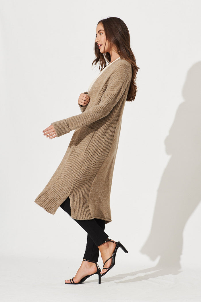 Mosman Knit Cardigan In Brown Wool Blend - side
