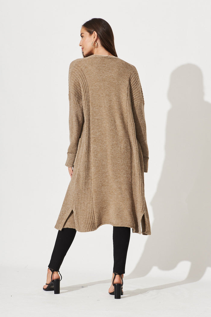 Mosman Knit Cardigan In Brown Wool Blend - back