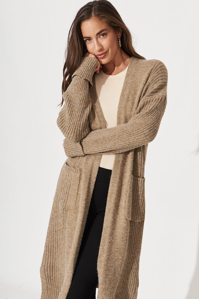 Mosman Knit Cardigan In Brown Wool Blend - front
