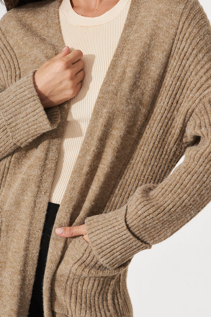 Mosman Knit Cardigan In Brown Wool Blend - detail