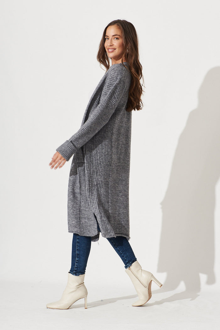 Mosman Knit Cardigan In Grey Wool Blend - side
