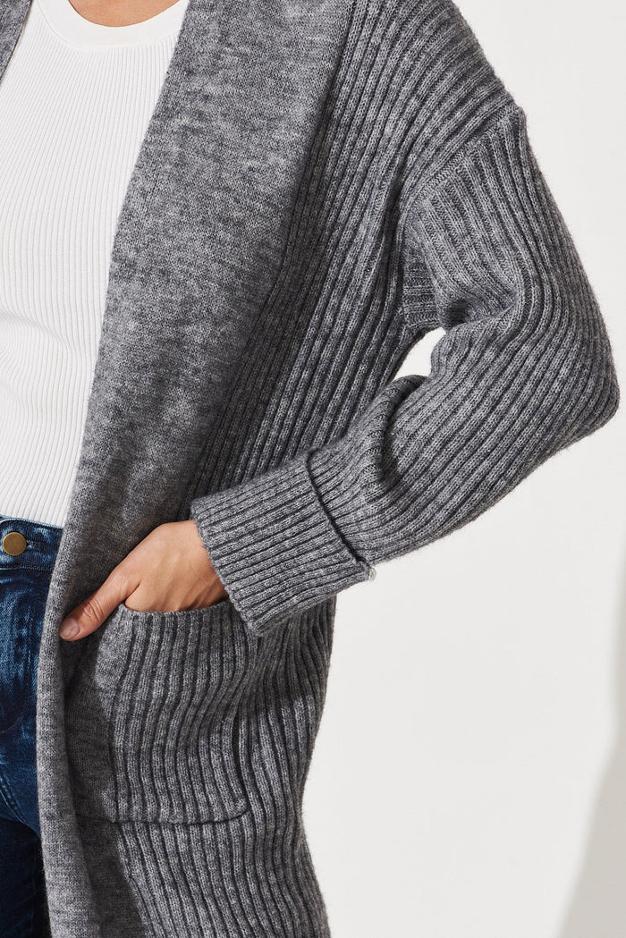 Mosman Knit Cardigan In Grey Wool Blend - detail