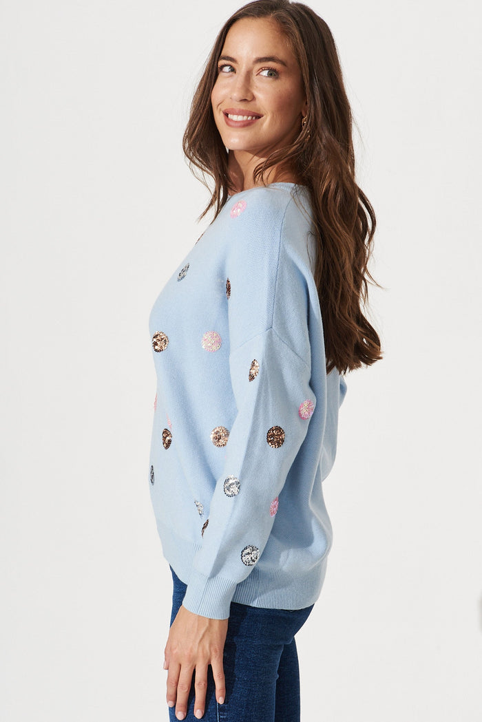Snowdrop Knit In Blue Sequin Spot Wool Blend - side