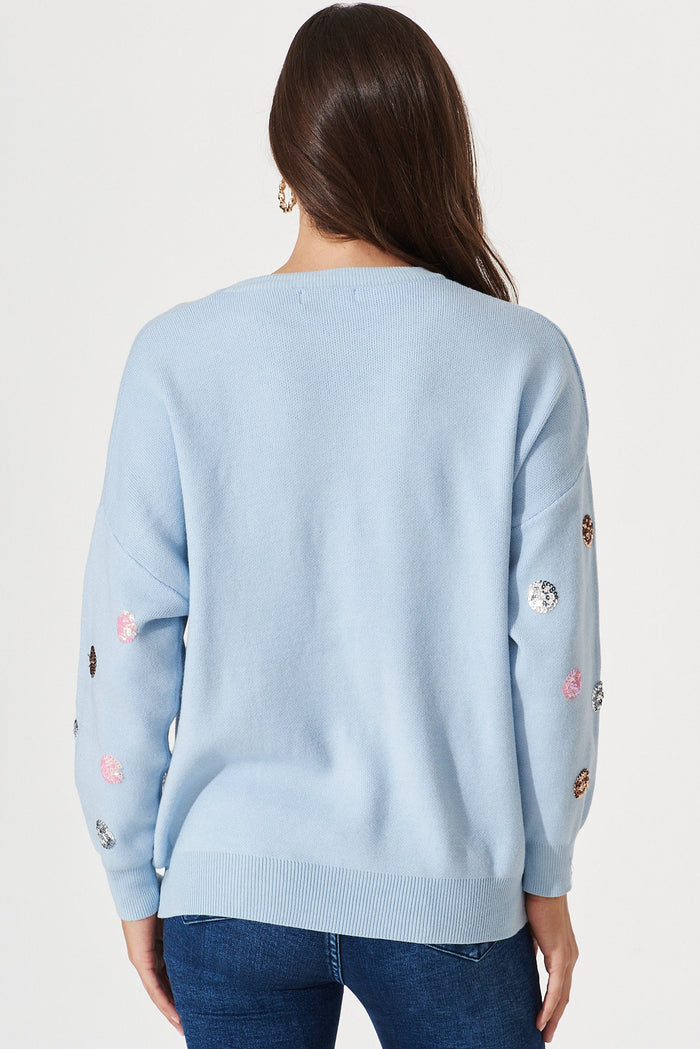 Snowdrop Knit In Blue Sequin Spot Wool Blend - back