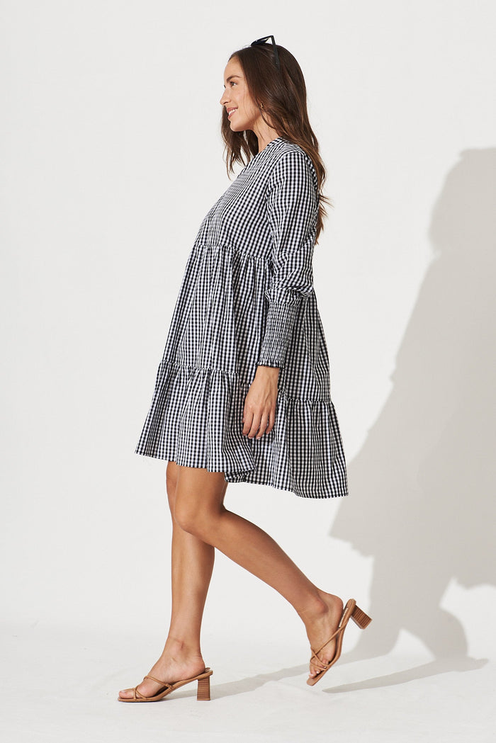 Artarmon Smock Dress In Black Gingham Check Cotton - side