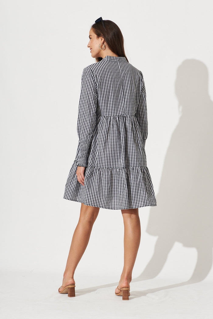 Artarmon Smock Dress In Black Gingham Check Cotton - back