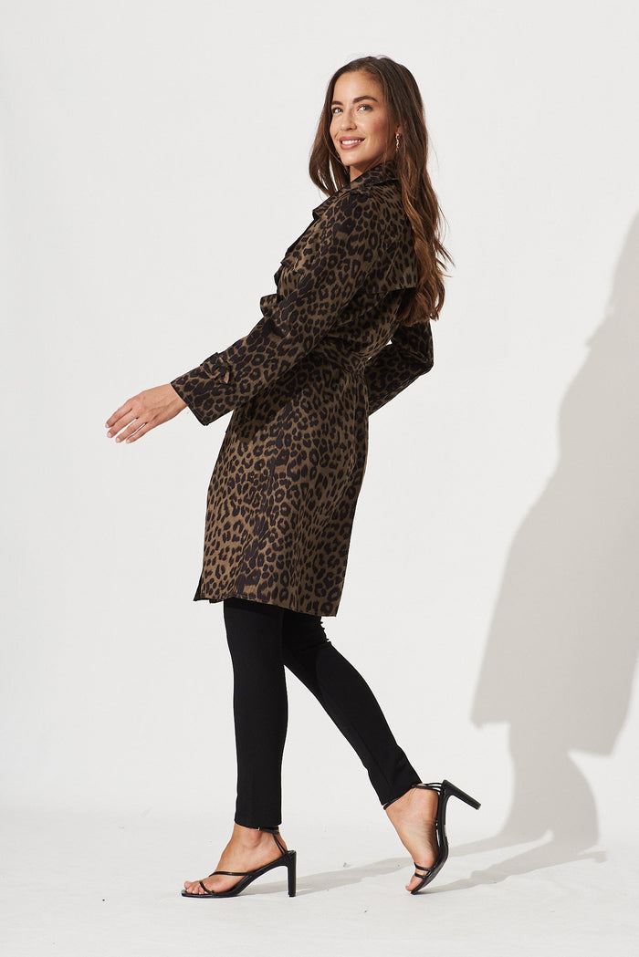 Mirage Trench In Khaki With Animal Print - side
