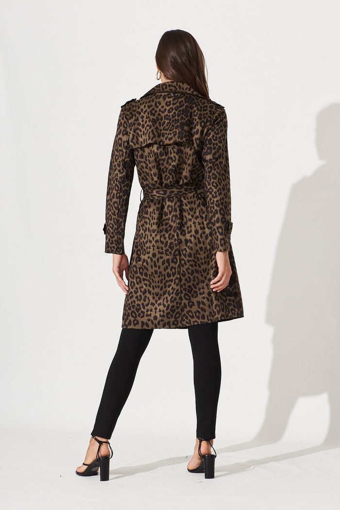Mirage Trench In Khaki With Animal Print - back
