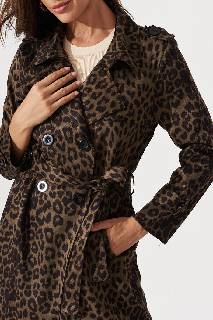 Mirage Trench In Khaki With Animal Print - detail