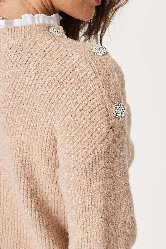 Seville Knit In Camel Brown Wool Blend - detail