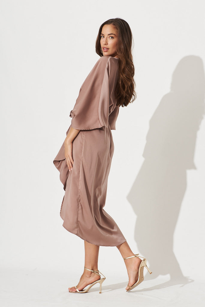 Joyful Dress In Mocha Satin - side