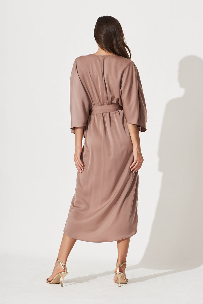 Joyful Dress In Mocha Satin - back