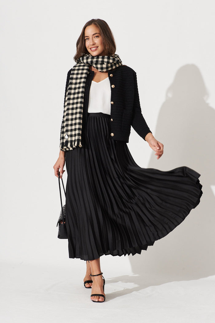 Allison Midi Pleat Skirt In Black Satin - full length