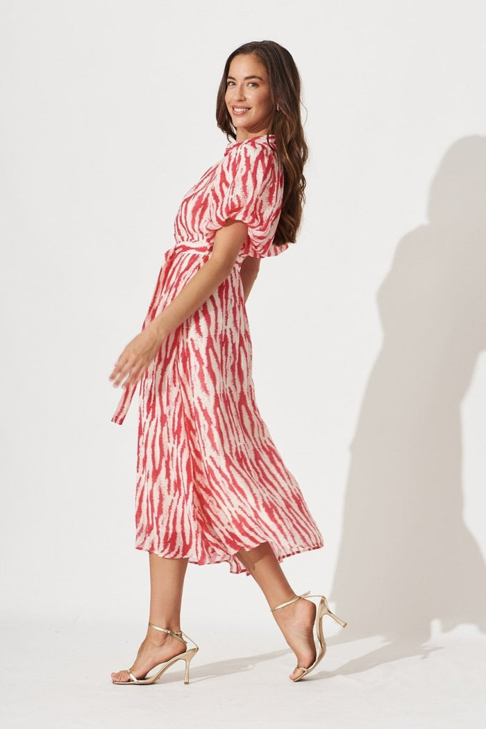 Cherrybrook Midi Shirt Dress In Pink With White Leopard Print - St Frock (Dev)