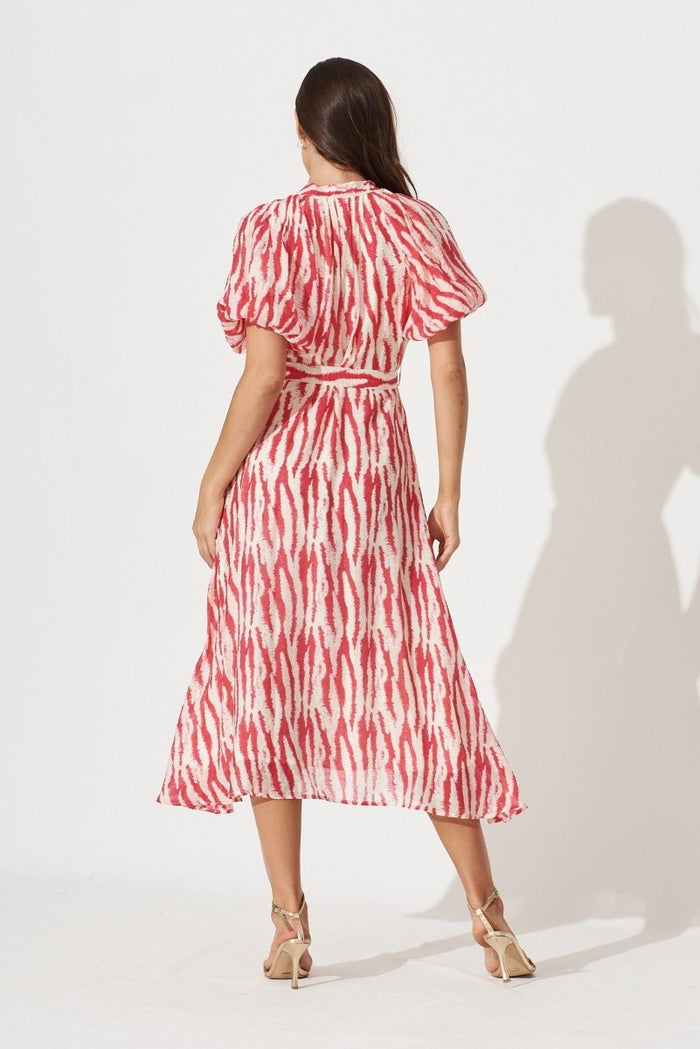 Cherrybrook Midi Shirt Dress In Pink With White Leopard Print - St Frock (Dev)