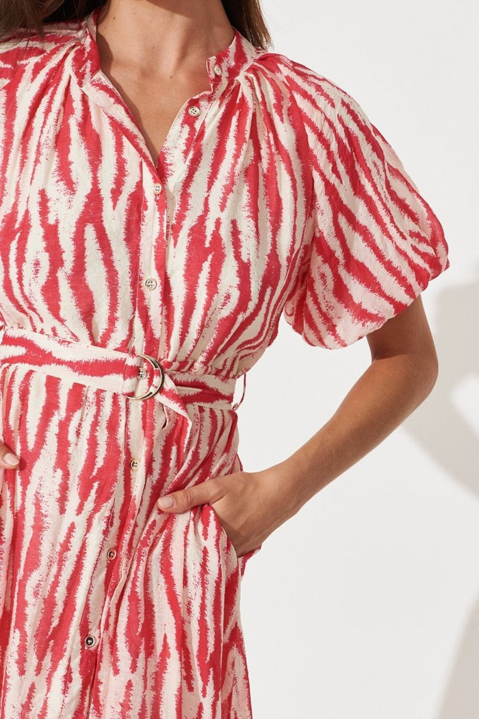 Cherrybrook Midi Shirt Dress In Pink With White Leopard Print - St Frock (Dev)