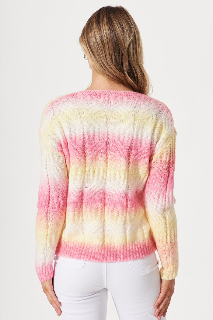 Putria Cable Knit In Yellow With Pink Wool Blend - back