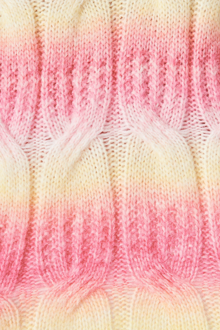 Putria Cable Knit In Yellow With Pink Wool Blend - fabric