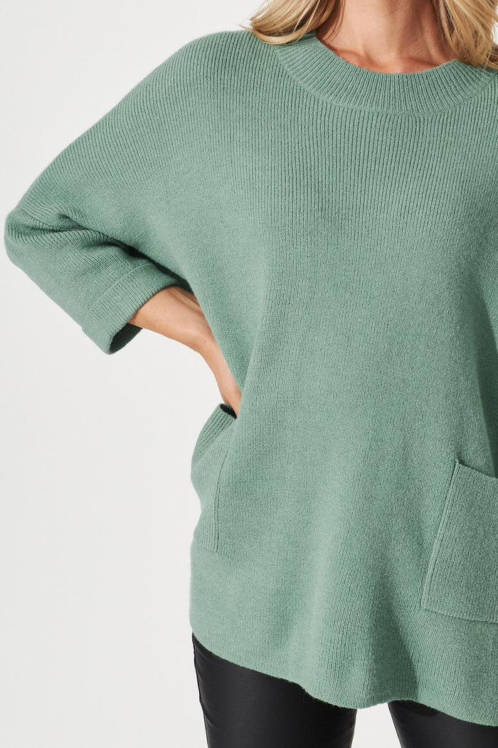 Winterberry Knit In Green Wool Blend - detail