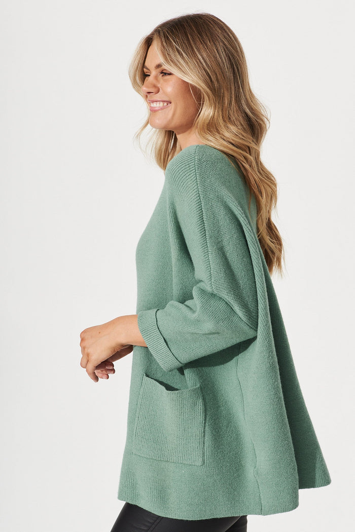 Winterberry Knit In Green Wool Blend - side