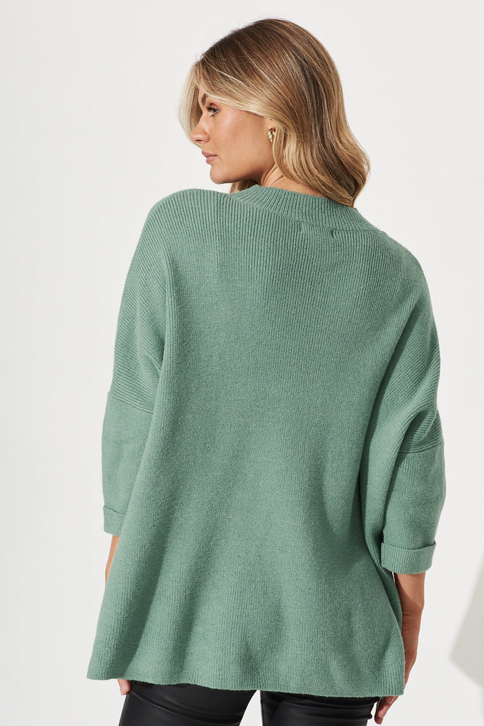 Winterberry Knit In Green Wool Blend - back