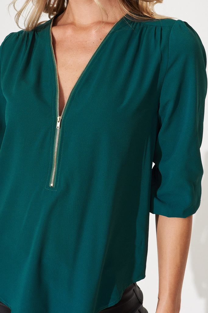 Viviani Zip Top In Teal - detail