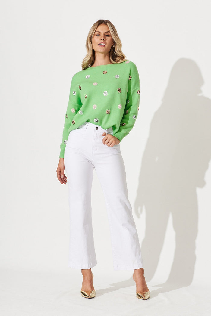 Snowdrop Knit In Green Sequin Spot Wool Blend - St Frock (Dev)