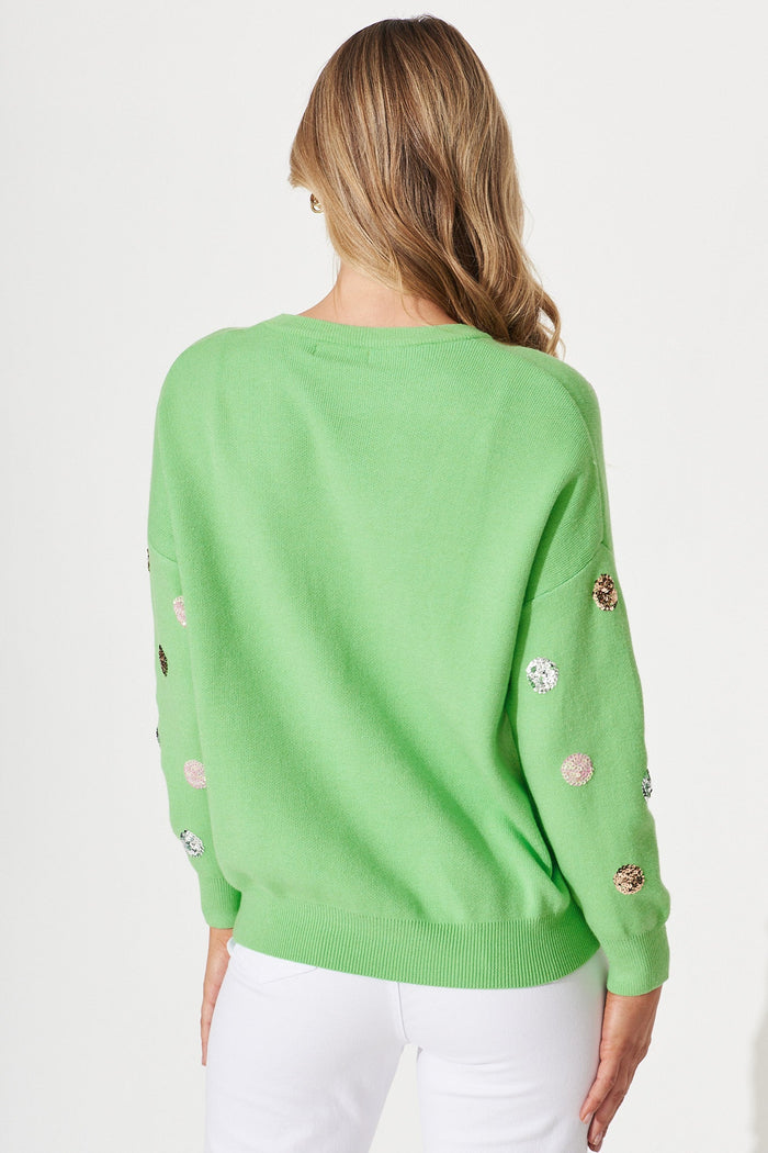Snowdrop Knit In Green Sequin Spot Wool Blend - St Frock (Dev)