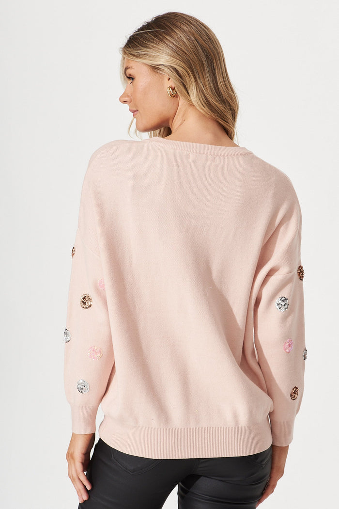 Snowdrop Knit In Pink Sequin Spot Wool Blend - St Frock (Dev)