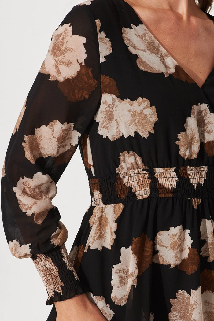 Clareville Dress In Black With Brown Floral - St Frock (Dev)