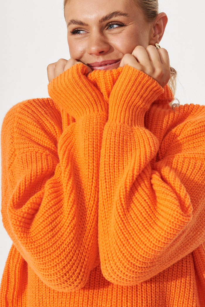 Tahira Knit In Orange Wool Blend - detail