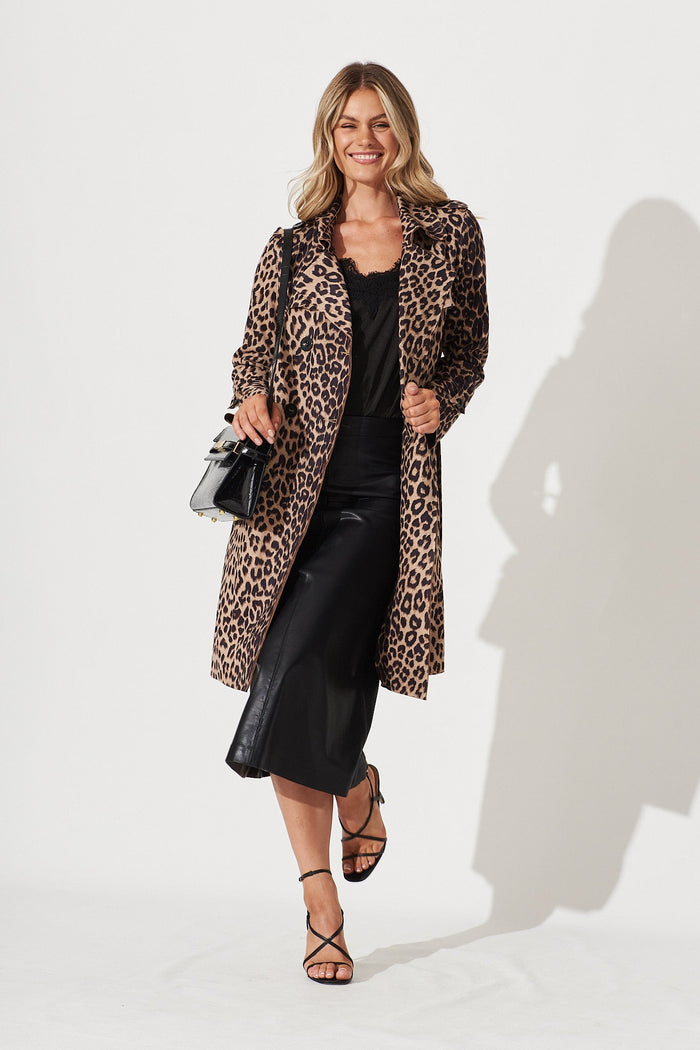 Mirage Trench In Beige With Animal Print - full length