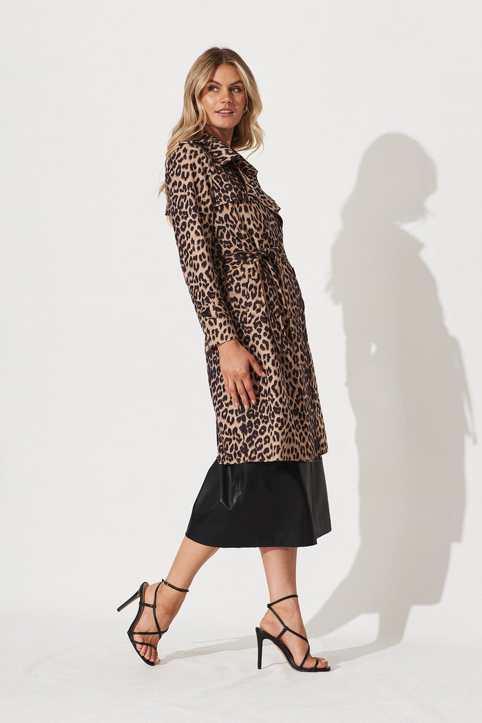 Mirage Trench In Beige With Animal Print - side