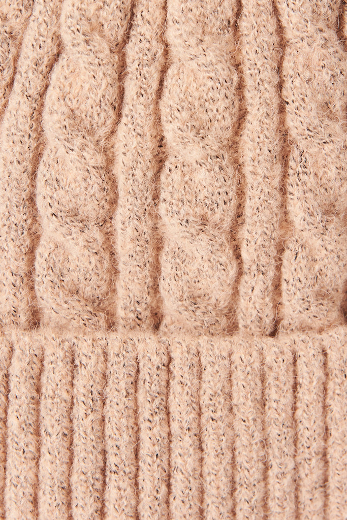 August + Delilah Trace Knit Beanie In Baby Pink With Pom Pom - fabric