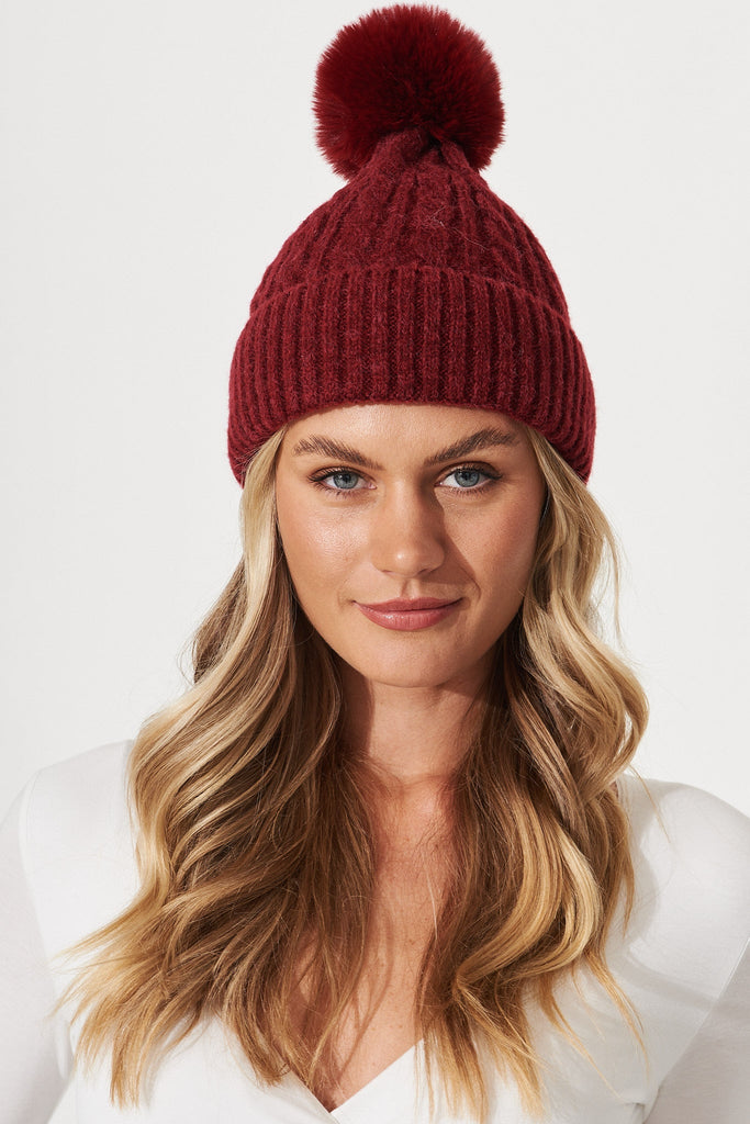 August + Delilah Trace Knit Beanie In Fuchsia With Pom Pom - St Frock (Dev)