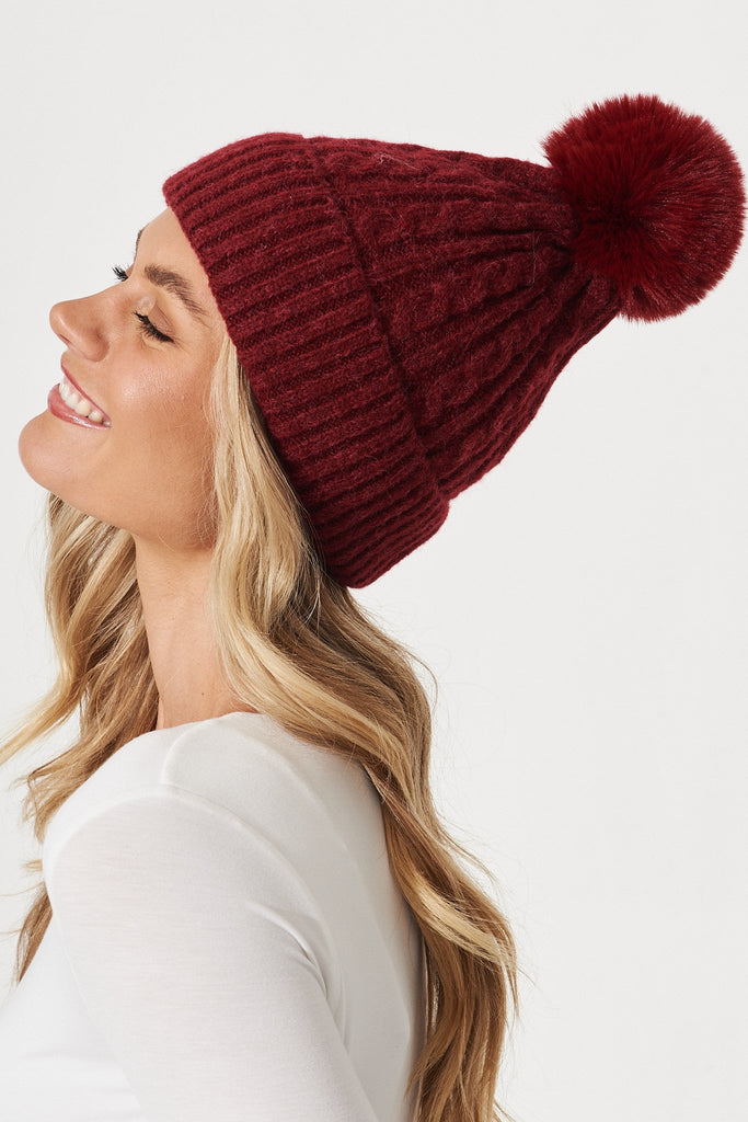 August + Delilah Trace Knit Beanie In Fuchsia With Pom Pom - St Frock (Dev)