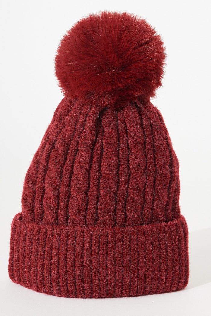 August + Delilah Trace Knit Beanie In Fuchsia With Pom Pom - St Frock (Dev)